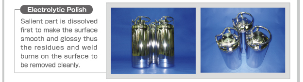 Electrolytic Polis  Salient part is dissolved first to make the surface smooth and glossy thus the residues and weld burns on the surface to be removed cleanly.
