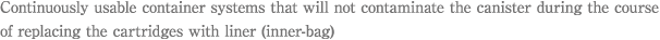 Continuously usable container systems that will not contaminate the canister during the course of replacing the cartridges with liner (inner-bag)