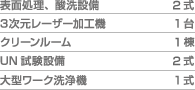 表面処理、酸洗設備 3次元レーザー加工機 クリーンルーム UN試験設備 大型ワーク洗浄機